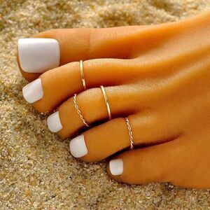 4 pc Set Gold Toe Rings Adjustable One Size Simple Fashion Jewlry Beach Sandals